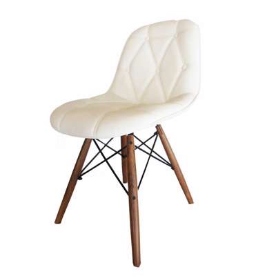 Szn Wood Sandalye Pera Dugmeli Beyaz Deri Acik Ceviz 45cm Oturum 48x58x84cm